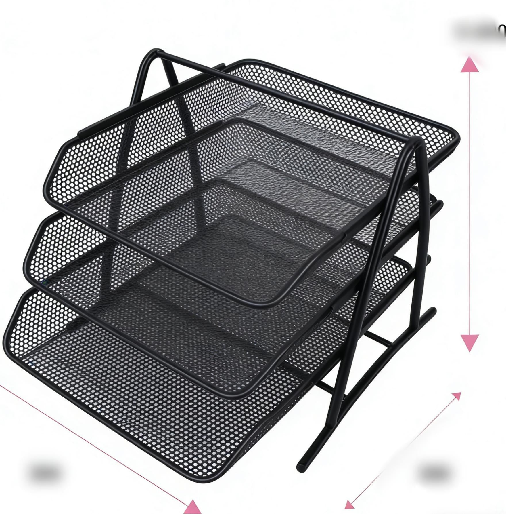 Metal Mesh 3-Layer File Tray (Black) | Space-Saving Desk Document Organizer