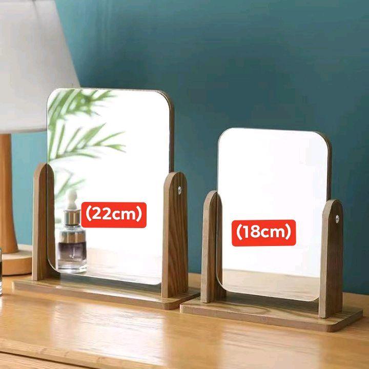 Wooden Mirror 360 Degree Portable Adjustable Table Desk Mirror Stand Bathroom Living Room