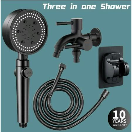 Universal 3in1 Shower Head Set with Faucet - 5-Speed Pressurized Bathroom Showerhead - Black Color