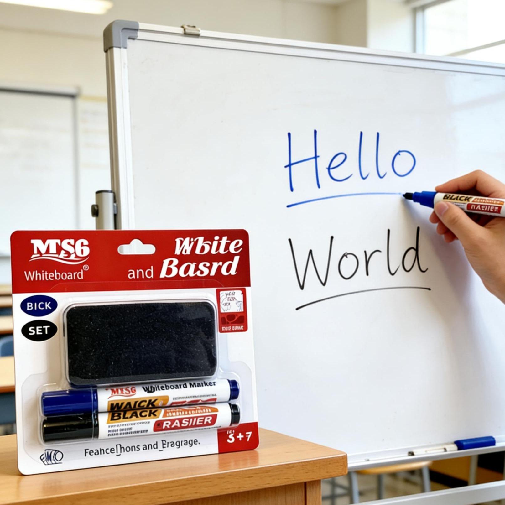 Whiteboard Marker and Eraser Set (Black & Blue) Dry Erase Markers Reusable School Office Supplies Best Seller PH