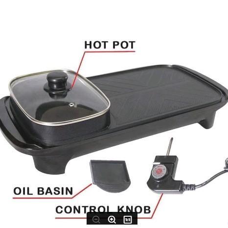 2 in 1 Electric Hot Pot Grill Electric Barbecue Grill Indoor  Large Capacity Multifunction