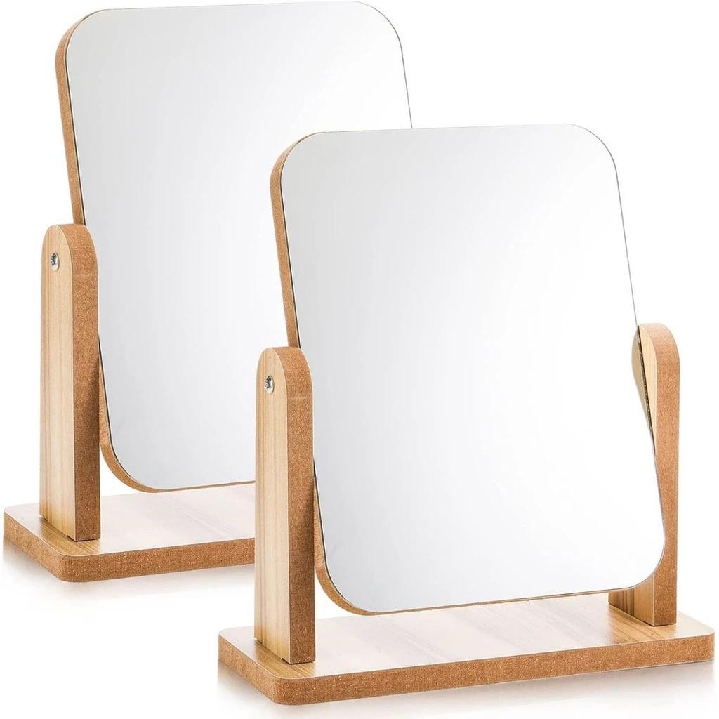 Wooden Mirror 360 Degree Portable Adjustable Table Desk Mirror Stand Bathroom Living Room