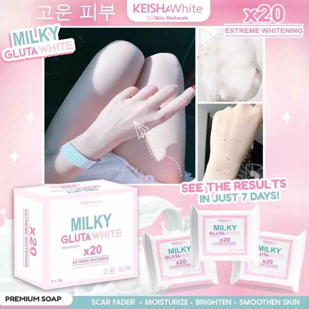 MILKY GLUTA WHITE X 20 EXTREME WHITENING SOAP Para sa Babae, sa Dark Spot, Scars, Pimple NG KEISHA
