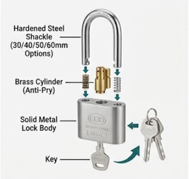 Heavy Duty Anti-Theft Padlock Long & Short Shackle (30/40/50/60mm)