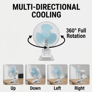 SX S&X-180 Clip Fan | Strong Wind, Ultra Quiet, Energy Saving | Clip-on Design for Desk/Bed/Office | White/Brown Available