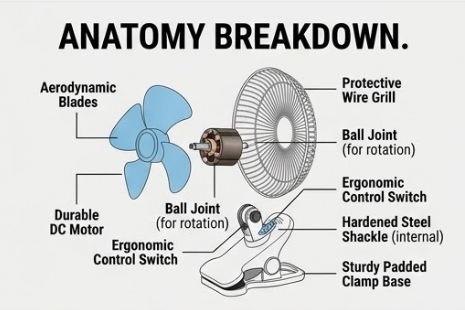 SX S&X-180 Clip Fan | Strong Wind, Ultra Quiet, Energy Saving | Clip-on Design for Desk/Bed/Office | White/Brown Available