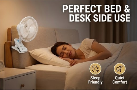 SX S&X-180 Clip Fan | Strong Wind, Ultra Quiet, Energy Saving | Clip-on Design for Desk/Bed/Office | White/Brown Available