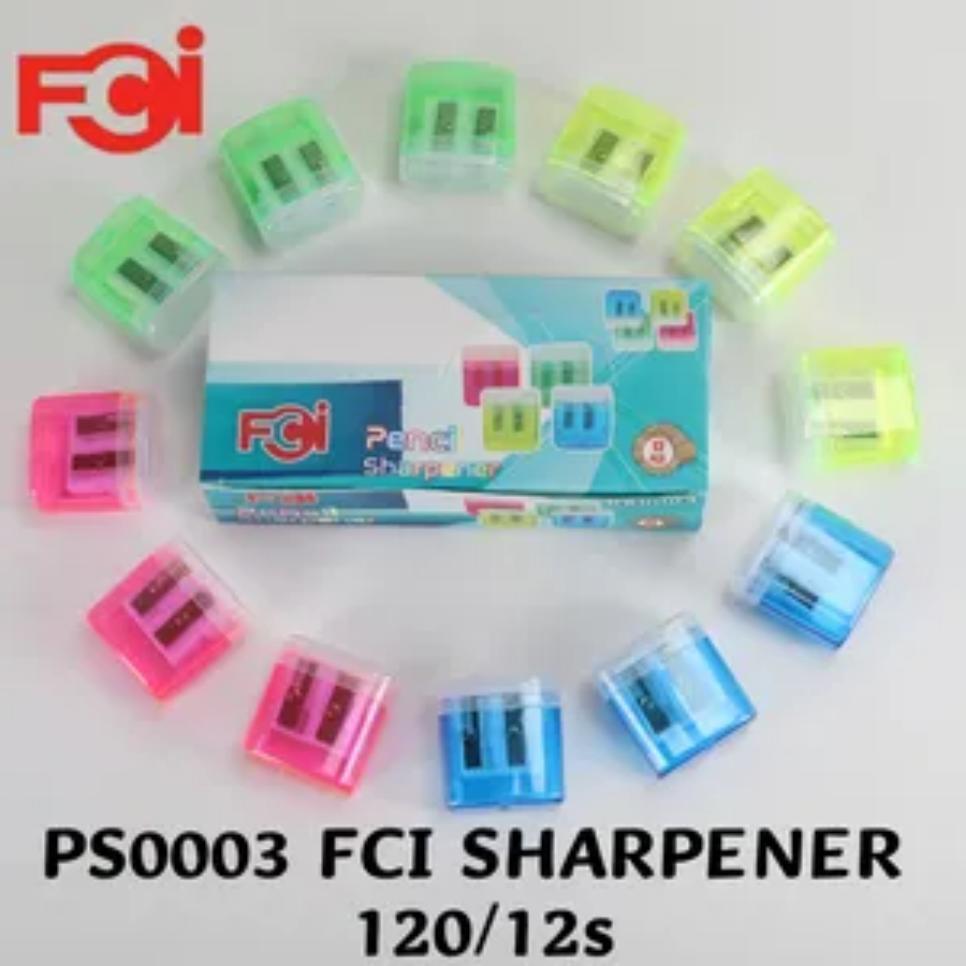 FCI PS0003 Double Hole Pencil Sharpener 1BOX Dual-Hole Versatility for All Sizes 4-Color Assortment Durable Safe Design Mess-Free Shavings Container Bulk Value Pack of 24 Sharpeners