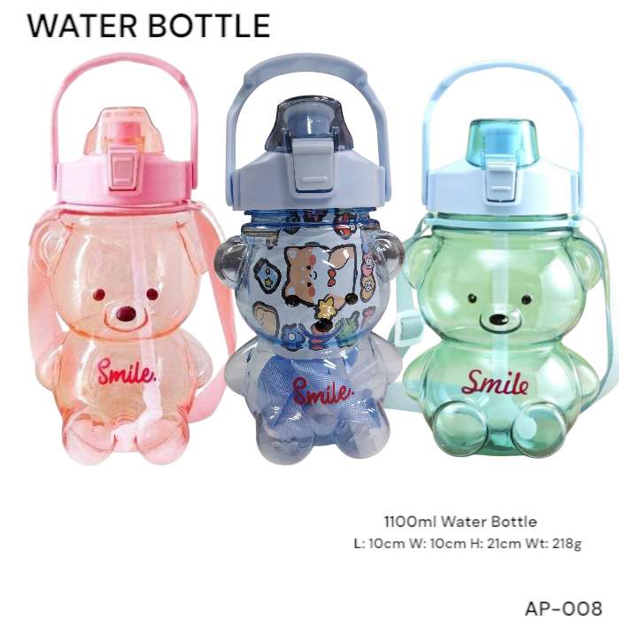 1100ml Cute Bear Water Bottle - Portable Tumbler (21cm Lightweight, Leak-Proof)