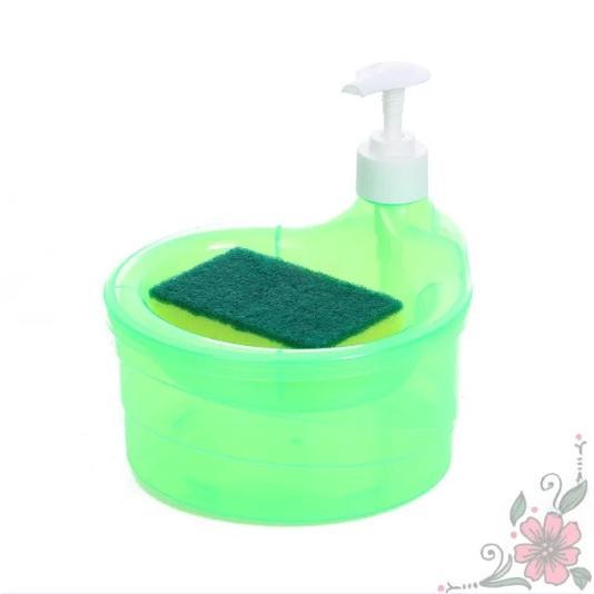 二合一圆形洗洁精按压式皂液器，附赠海绵，适用于浴室和厨房