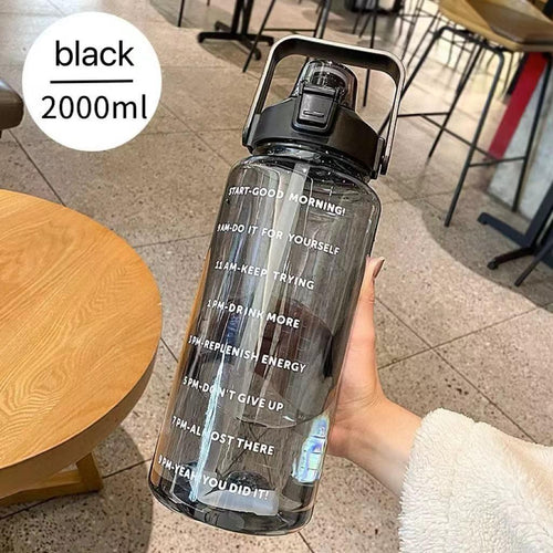 2L beautiful clear water bottle with time stamp and strapless - BPA locking flap Mug Portable Cup Colorful Drinkware Reusable，Stickers, coffee mugs