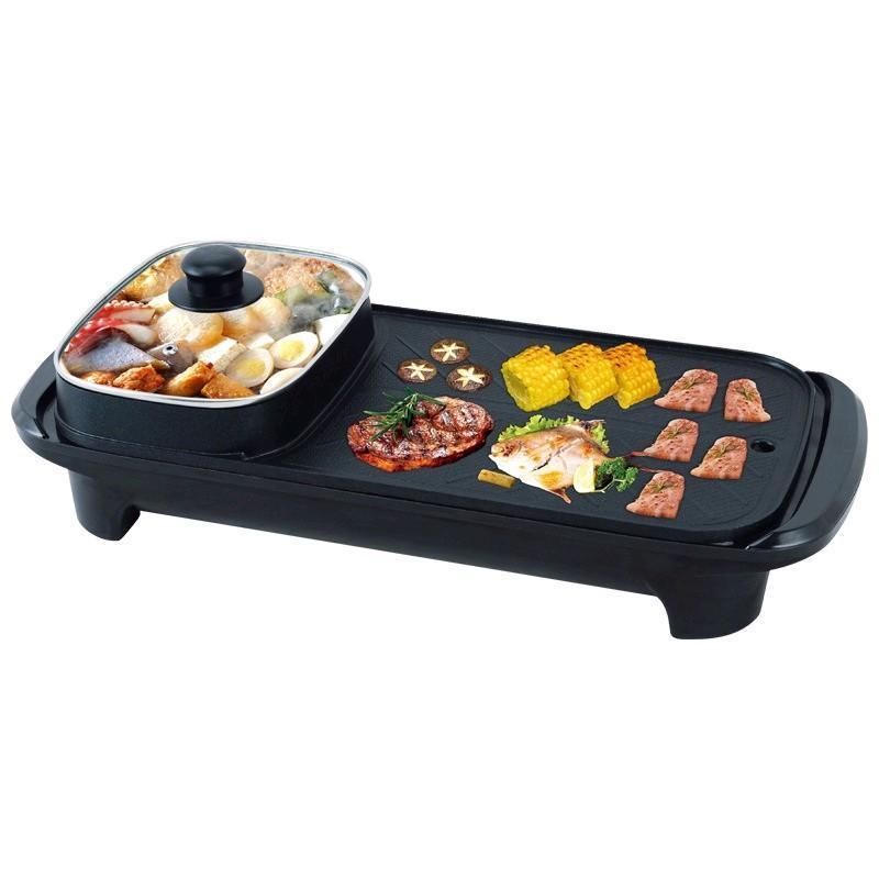 2 in 1 Electric Hot Pot Grill Electric Barbecue Grill Indoor  Large Capacity Multifunction