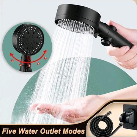 Universal 3in1 Shower Head Set with Faucet - 5-Speed Pressurized Bathroom Showerhead - Black Color