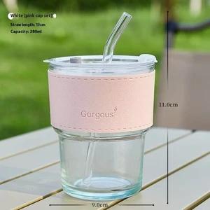 Glass Straw Cup Coffee Mug With Lid Tumbler Hot Cold Milktea Cup Water Blind box