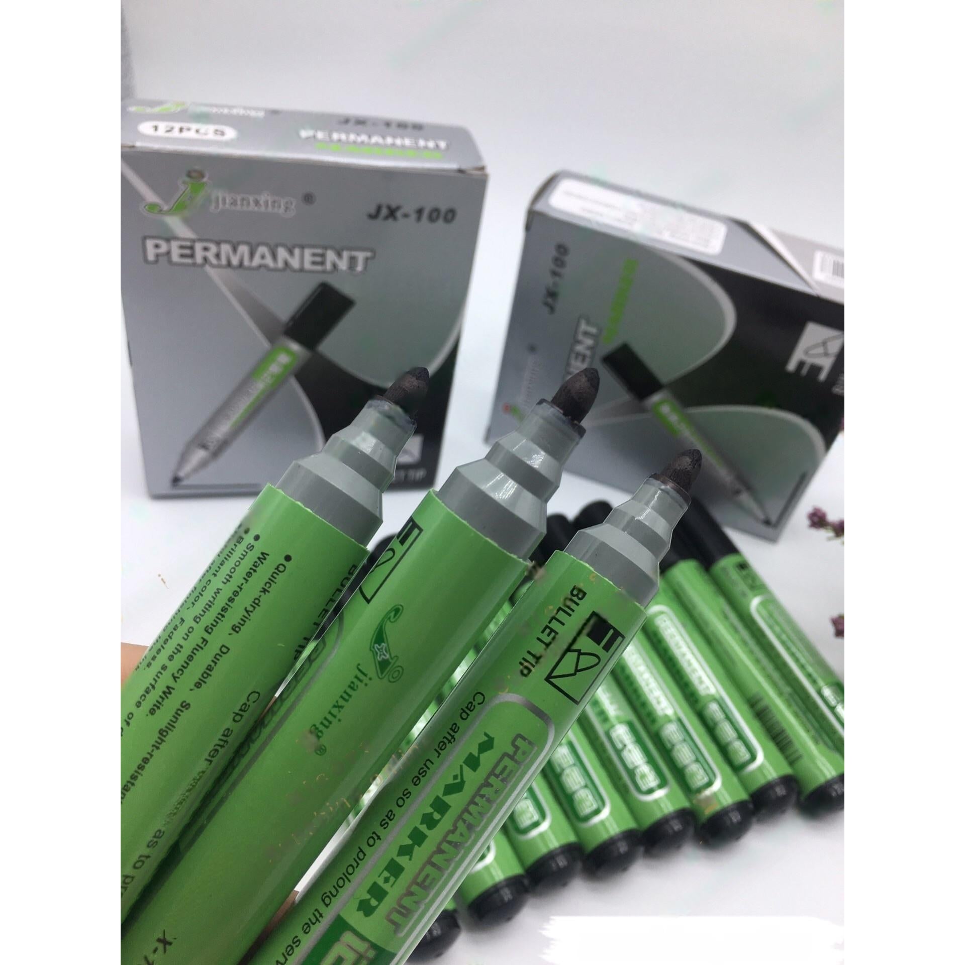 【COD Available】Jianxing Black Permanent Markers 12PK | Fine Tip, No Bleed, Quick-Dry | PH Climate Tested