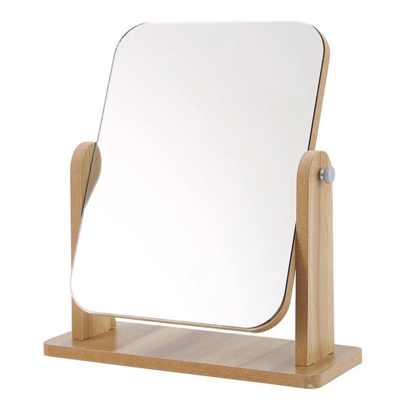 Wooden Mirror 360 Degree Portable Adjustable Table Desk Mirror Stand Bathroom Living Room