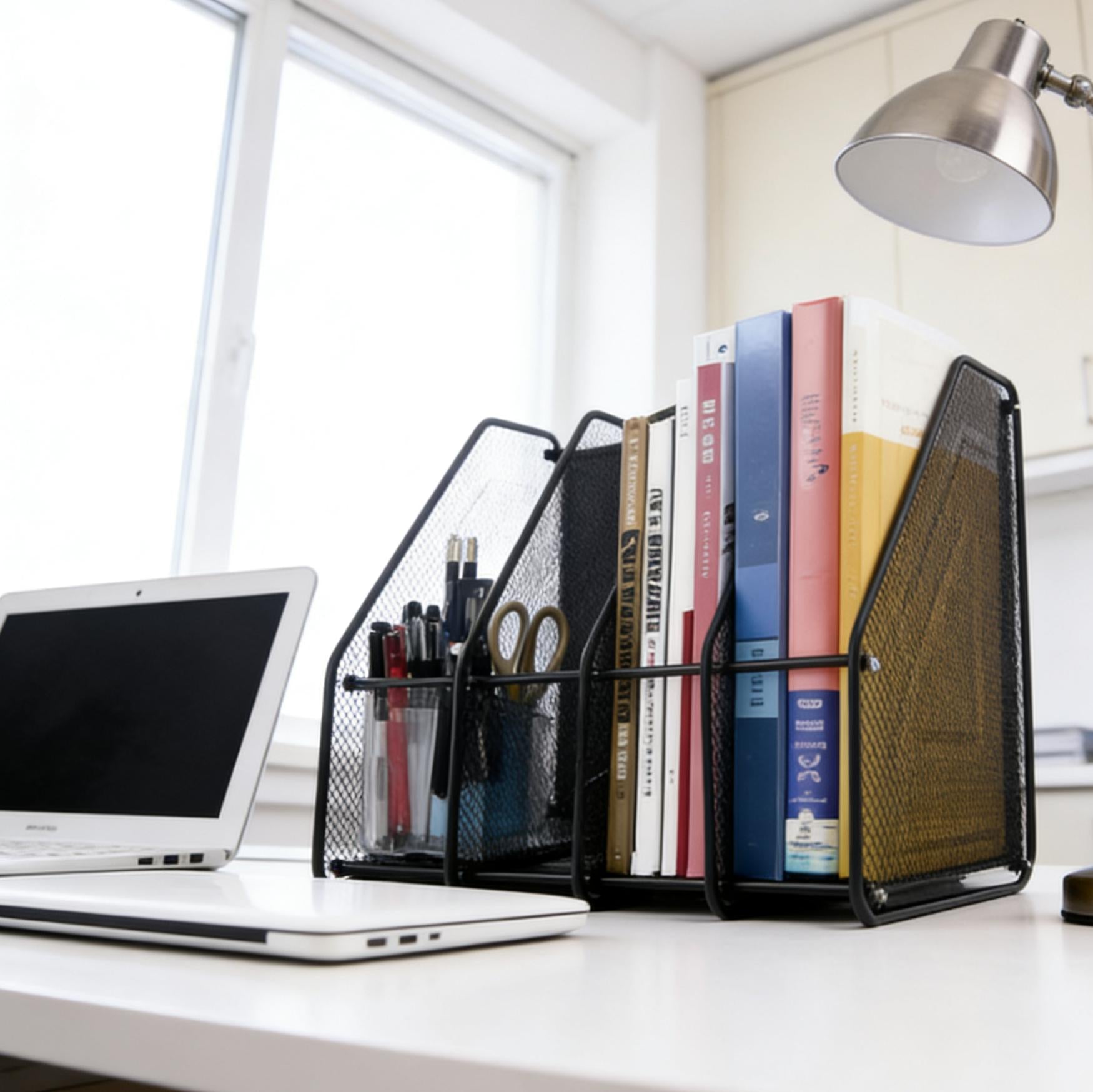 Multi-Functional 4-Tier File Organizer (Black Metal) | Document & Stationery Holder