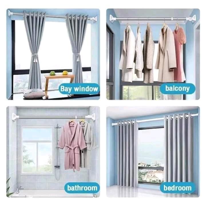 Adjustable Stainlee Steel Curtain Rod Tension Rod - Small Size: 70 to 120cm, Big Size: 110 to 200cm - Stainless, Shower