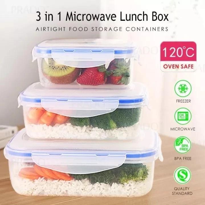 3-PCS Plastic Storage Containers for Food Lunch Bento Box Kids School Dinnerware Set