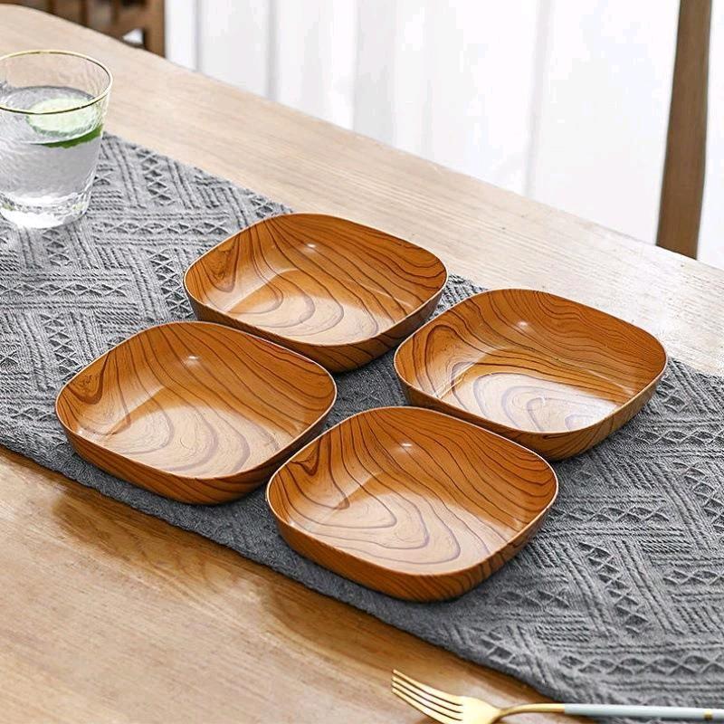 Istilong Wood Print Plastic Plate – Hindi Nababasag na Pinggan