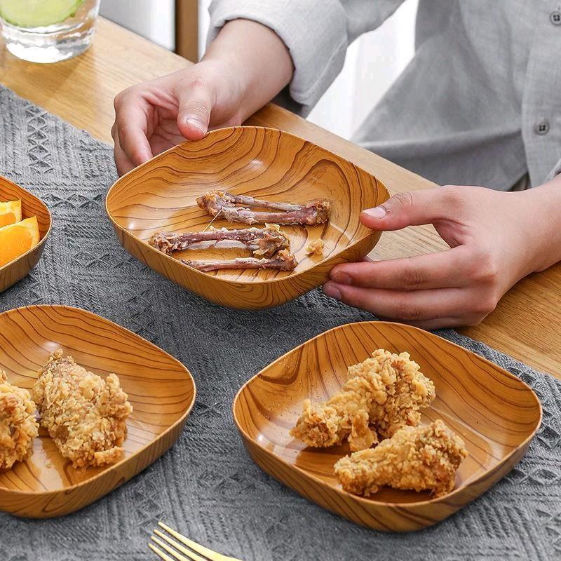 Istilong Wood Print Plastic Plate – Hindi Nababasag na Pinggan