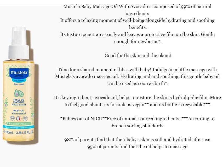 【Dari-BabyShop】100% Mustela Naturalness V2 Baby Oil - 100ml, Healthy Skin Care