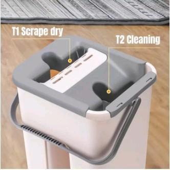 Flat Squeeze Mop with Bucket - 360° Rotating Self Wash Floor Mop Hand Free for Scratch Cleaning