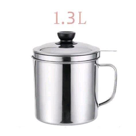 1.3L Stainless Steel Oil Filter Pot with Lid - Fine Mesh Strainer for Cooking, Frying & Edible Oil Storage | Rustproof & Easy to Clean