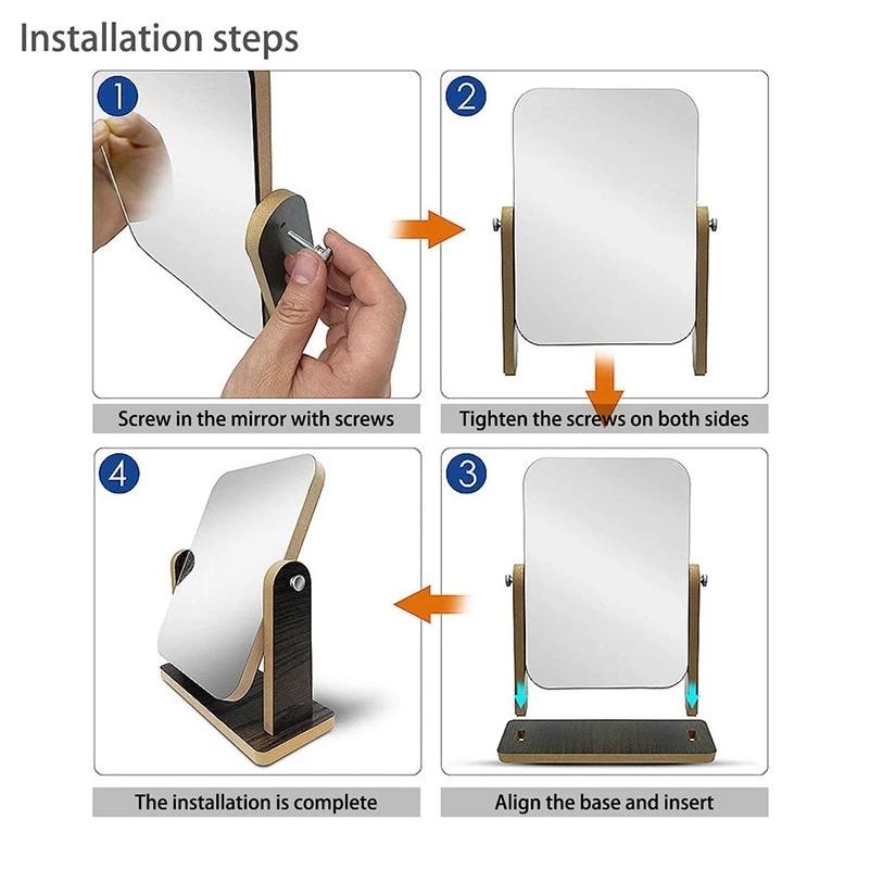 Wooden Mirror 360 Degree Portable Adjustable Table Desk Mirror Stand Bathroom Living Room