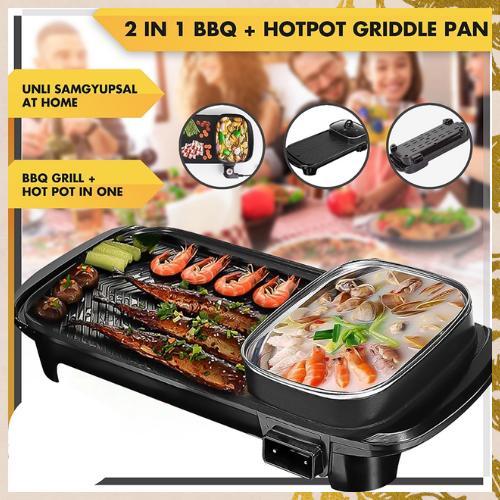 2 in 1 Electric Hot Pot Grill Electric Barbecue Grill Indoor  Large Capacity Multifunction