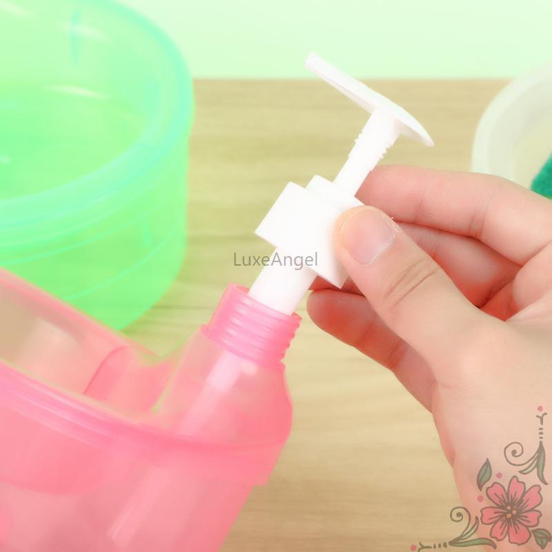2 in 1 Round Shape Dishwashing Soap Liquid Pump Soap Dispenser with Free Sponge for Bathroom Kitchen