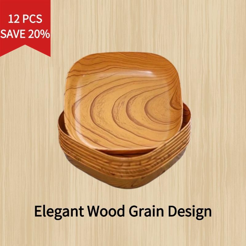 Istilong Wood Print Plastic Plate – Hindi Nababasag na Pinggan