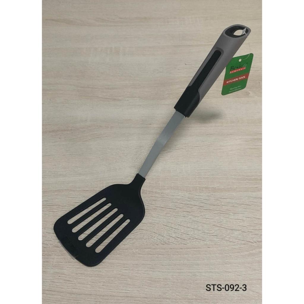 Stainless Steel Slotted Turner Spatula with Black Handle, Heavy Duty Kitchen Tool