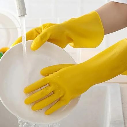 Yellow Rubber Gloves Latex Reusable Dishwashing Laundry Gloves Cleaning Gloves