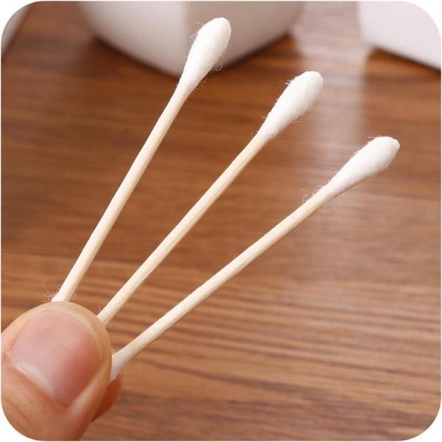 100Pcs/Pack Double Head Wood Cotton Buds Cotton Swabs  Bamboo Stick White with Plastic Wrapper