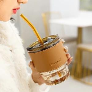Glass Straw Cup Coffee Mug With Lid Tumbler Hot Cold Milktea Cup Water Blind box