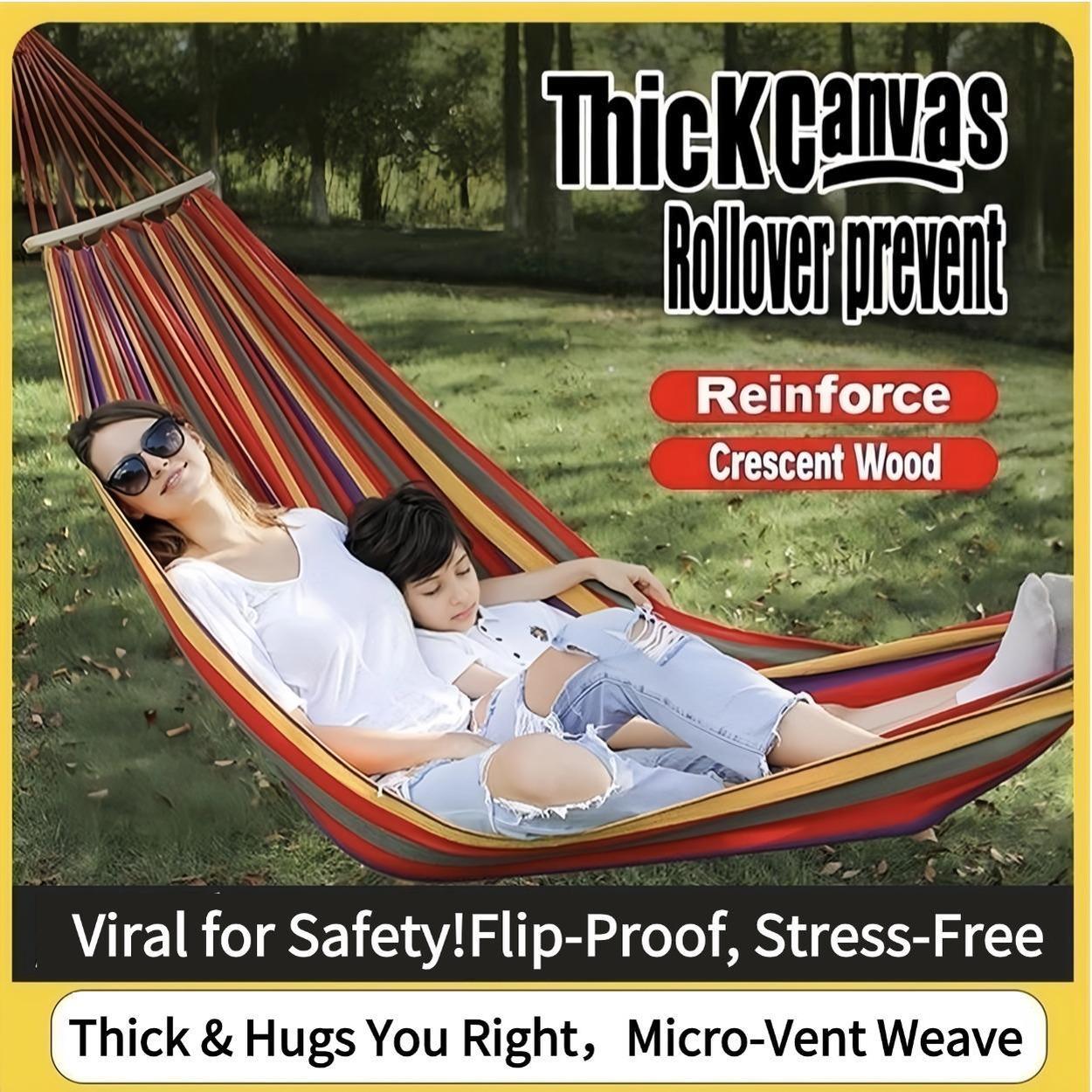 Thick Canvas Portable Hammock with Storage Bag - Breathable & Durable for Hiking Camping Picnics - 170x70cm Red Blue Color