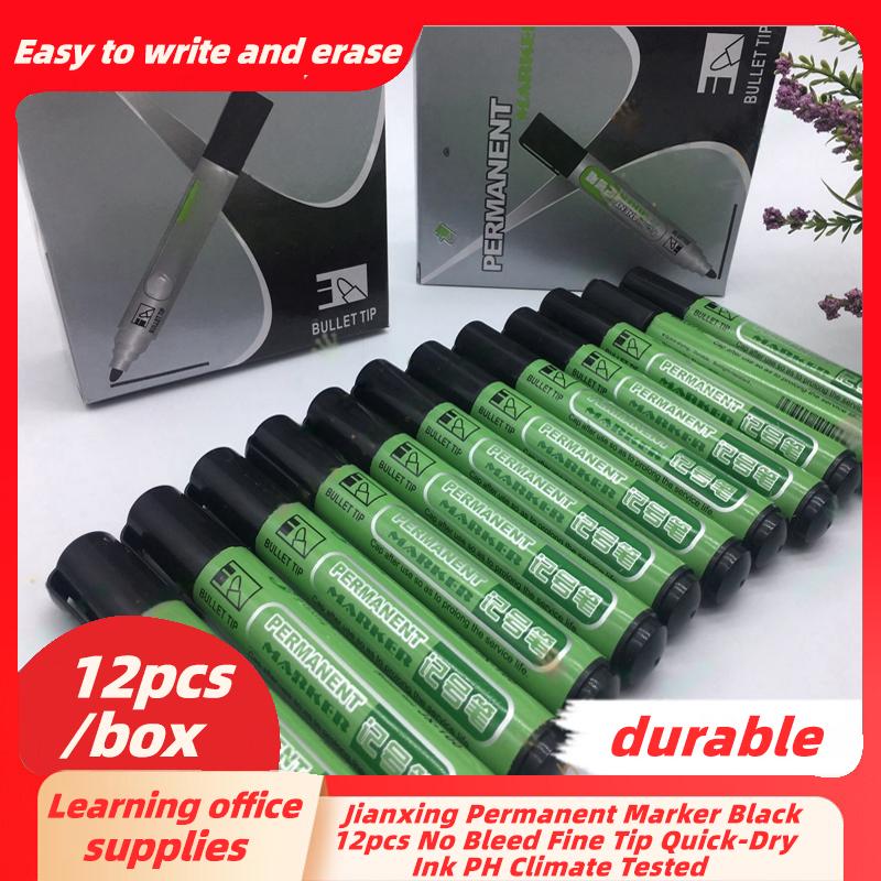 【COD Available】Jianxing Black Permanent Markers 12PK | Fine Tip, No Bleed, Quick-Dry | PH Climate Tested