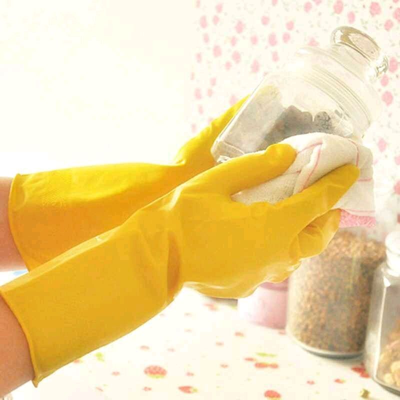 Yellow Rubber Gloves Latex Reusable Dishwashing Laundry Gloves Cleaning Gloves