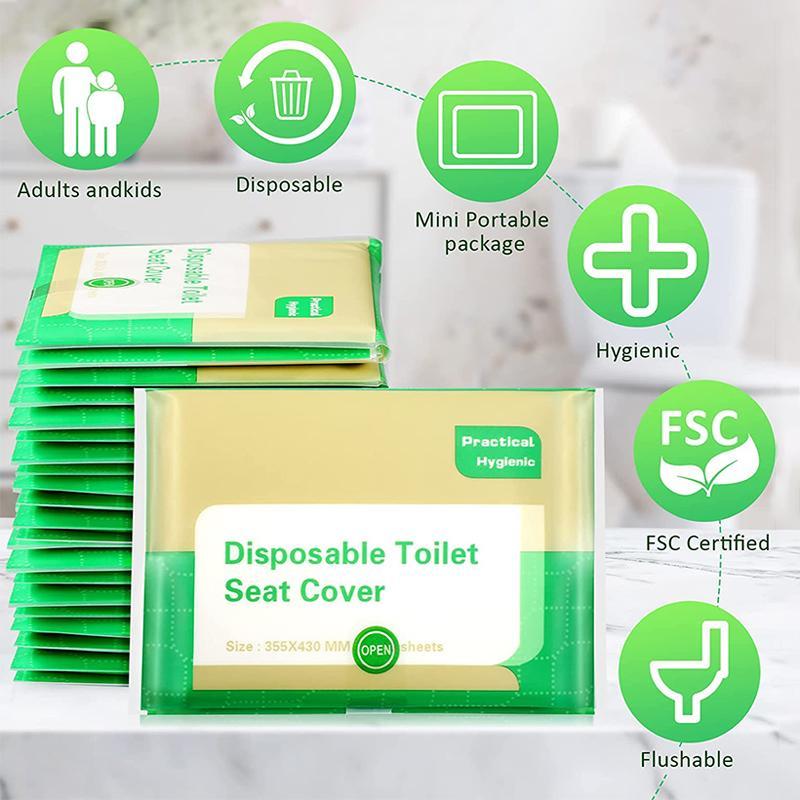 Flushable Travel Toilet Seat Covers for Adults and Kids Pack of 10 Splash Proof Design