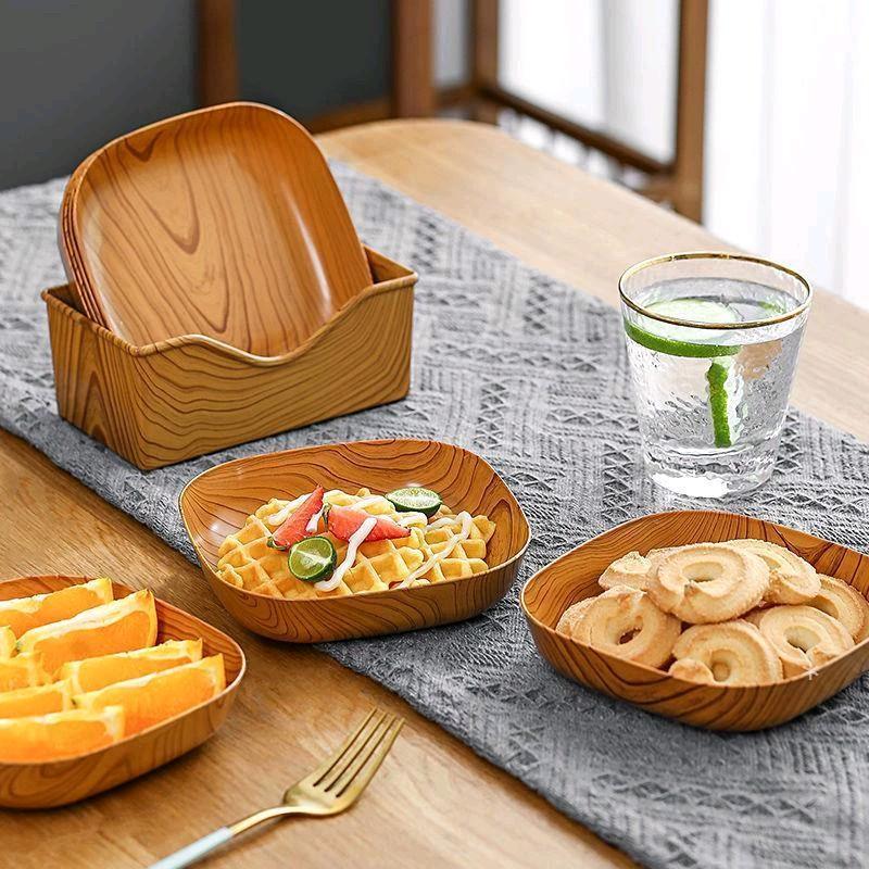 Istilong Wood Print Plastic Plate – Hindi Nababasag na Pinggan