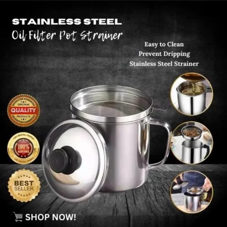 1.3L Stainless Steel Oil Filter Pot with Lid - Fine Mesh Strainer for Cooking, Frying & Edible Oil Storage | Rustproof & Easy to Clean