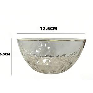 #K0388-ASS Premium Acrylic Salad Bowl with Gold Rim, 12.5cm Diamond Embossed Unbreakable Serving Bowl for Salad, Fruit, Dessert