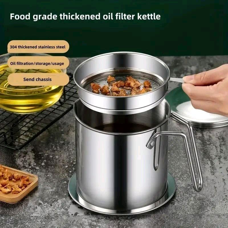 1.3L Stainless Steel Oil Filter Pot with Lid - Fine Mesh Strainer for Cooking, Frying & Edible Oil Storage | Rustproof & Easy to Clean