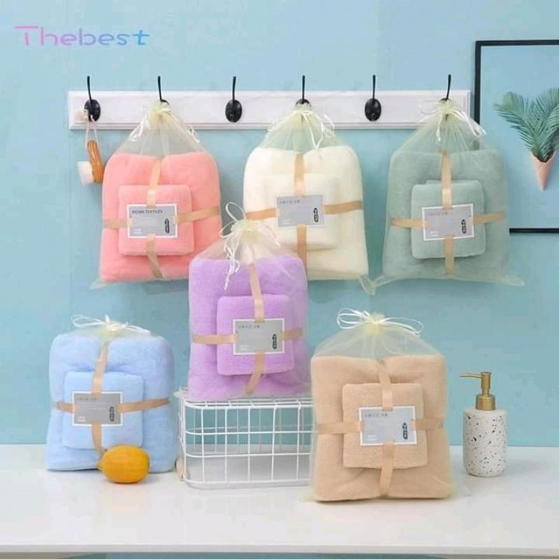 2in1 TOWEL SET (BATH TOWEL + FACE TOWEL) MICROFIBER PLAIN COLOR
