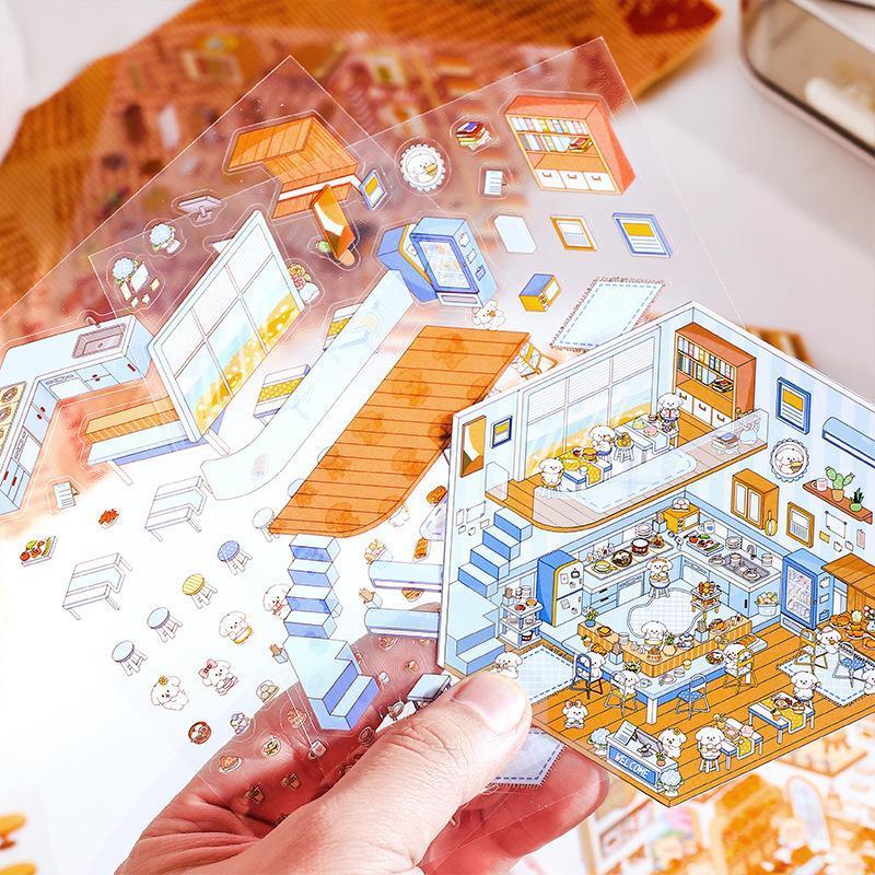 3D Cartoon Stickers Set - Cute Roastery & Canteen Style | Journal & Scrapbook Decor | Waterproof Vinyl Decals