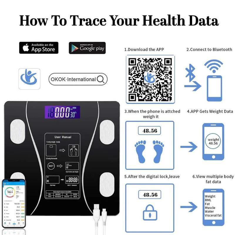 MELEDE  Digital Weighing Scale Human Body Fat Scale Analysis Electronic Smart USB Rechargeable Bathroom Health Monitor