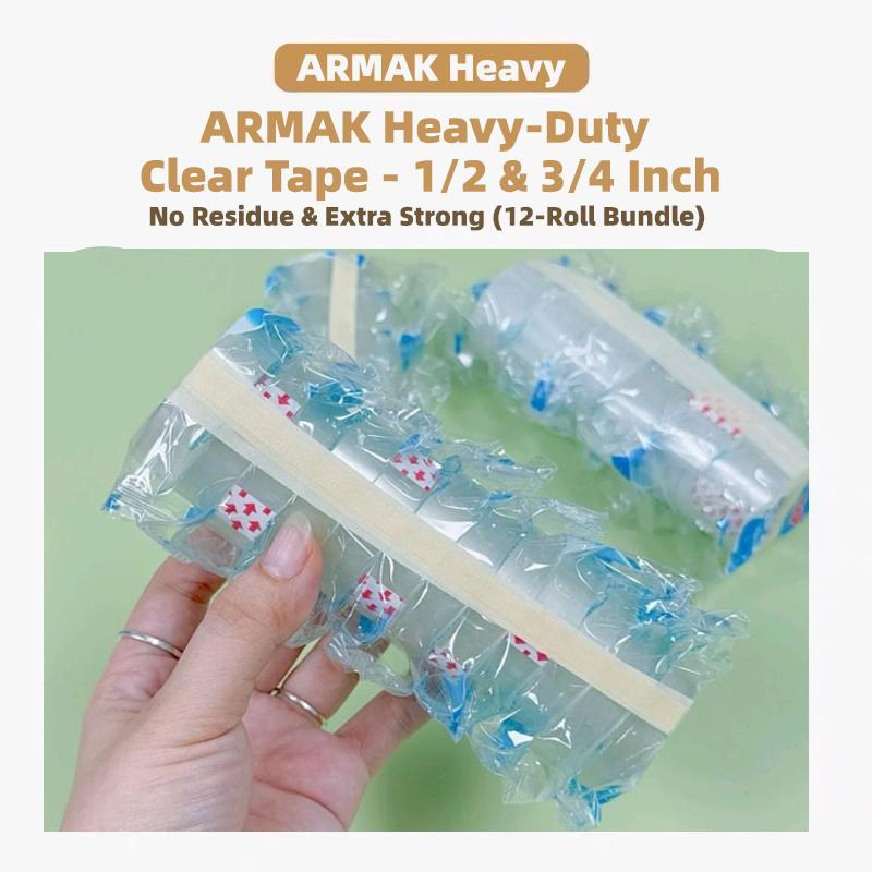 ARMAK Heavy-Duty Clear Tape - 1/2 at 3/4 na Pulgada, Walang Bakas at Sobrang Tibay (12-Roll Bundle)