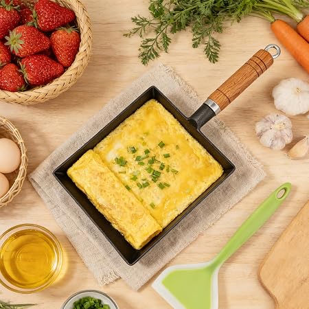 Square Cast-Iron Skillet / Non-Stick Square Frying Pan with Wooden Handle (Tamagoyaki/Omelette Pan)——1pc