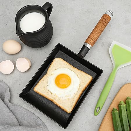 Square Cast-Iron Skillet / Non-Stick Square Frying Pan with Wooden Handle (Tamagoyaki/Omelette Pan)——1pc